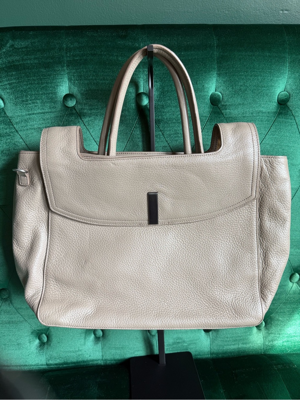 Halston Heritage Neutral Pebbled Leather Satchel + Crossbody Strap $550 MSRP